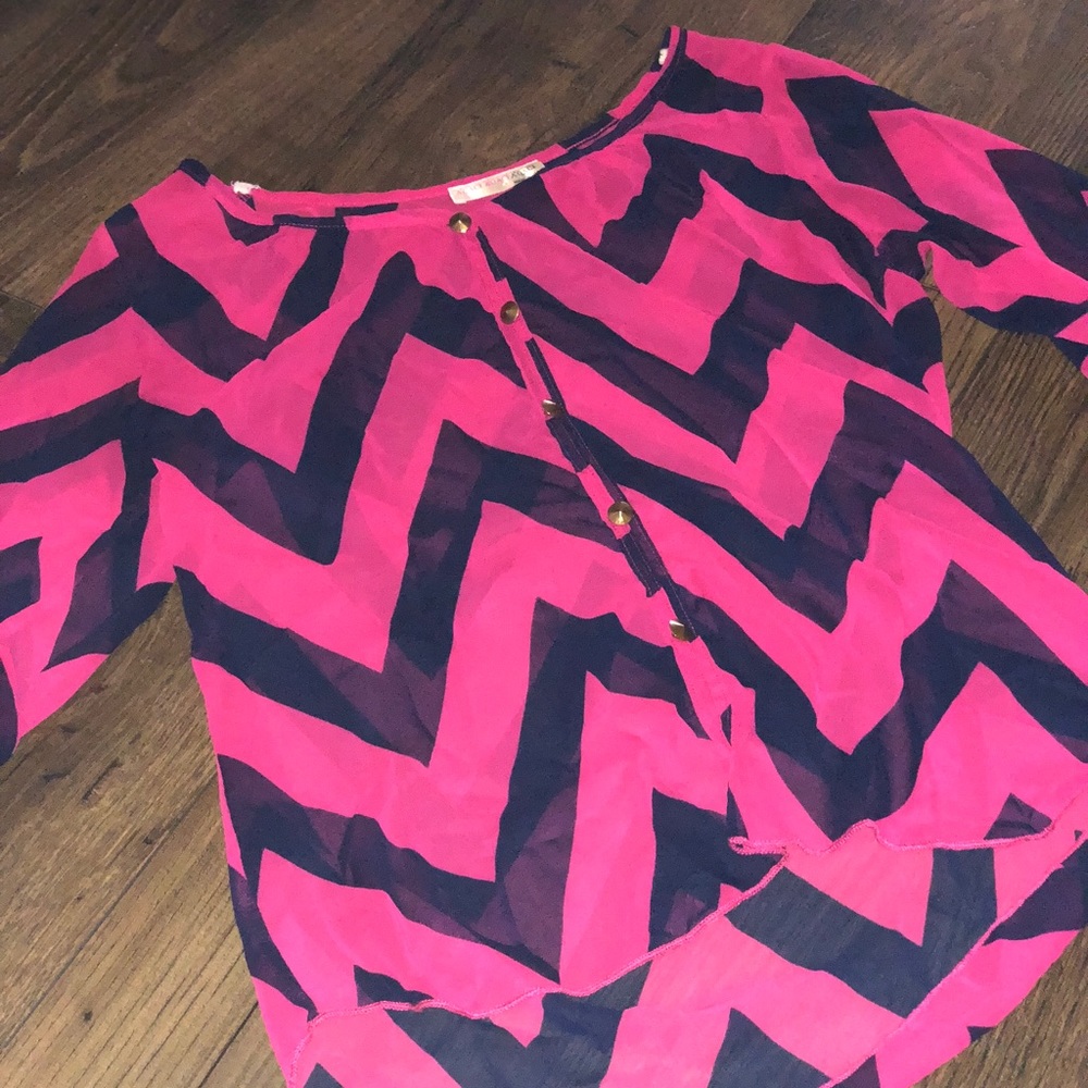 Pink and chevron sheer top